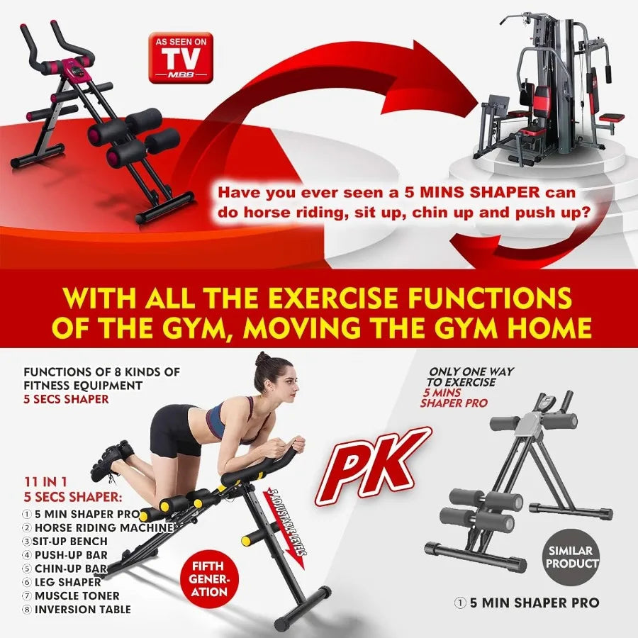 Machine de Fitness Ab pliable 12 en 1, équipement d'entraînement de base, Machine d'équitation réglable en hauteur, cuisses, fesses, façonnant l'abdomi