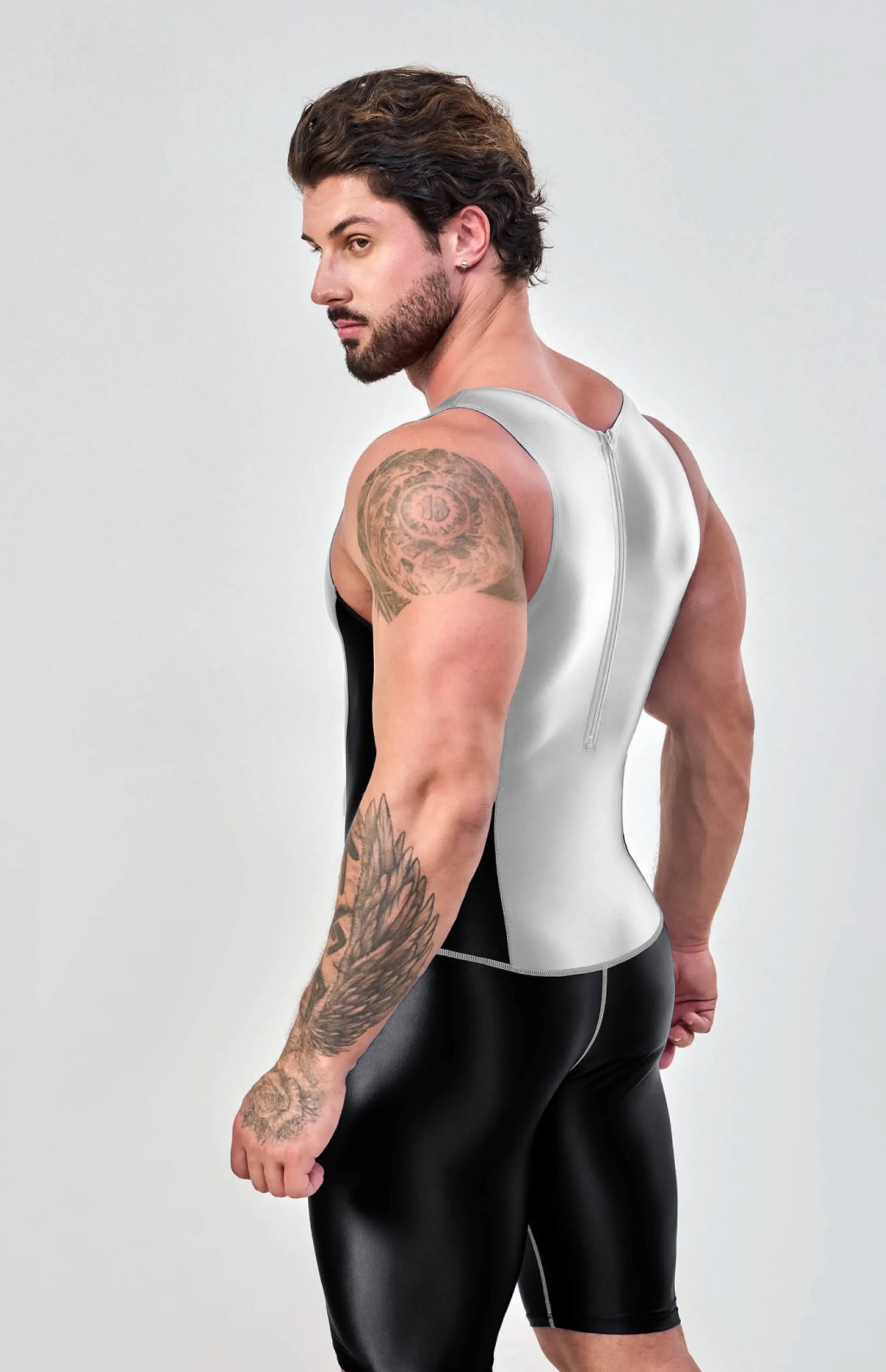 AMORESY – combinaison en satin lisse pour hommes, combinaison de surf en soie lisse, vêtements de sport de yoga, gilet, combinaison en cinq parties