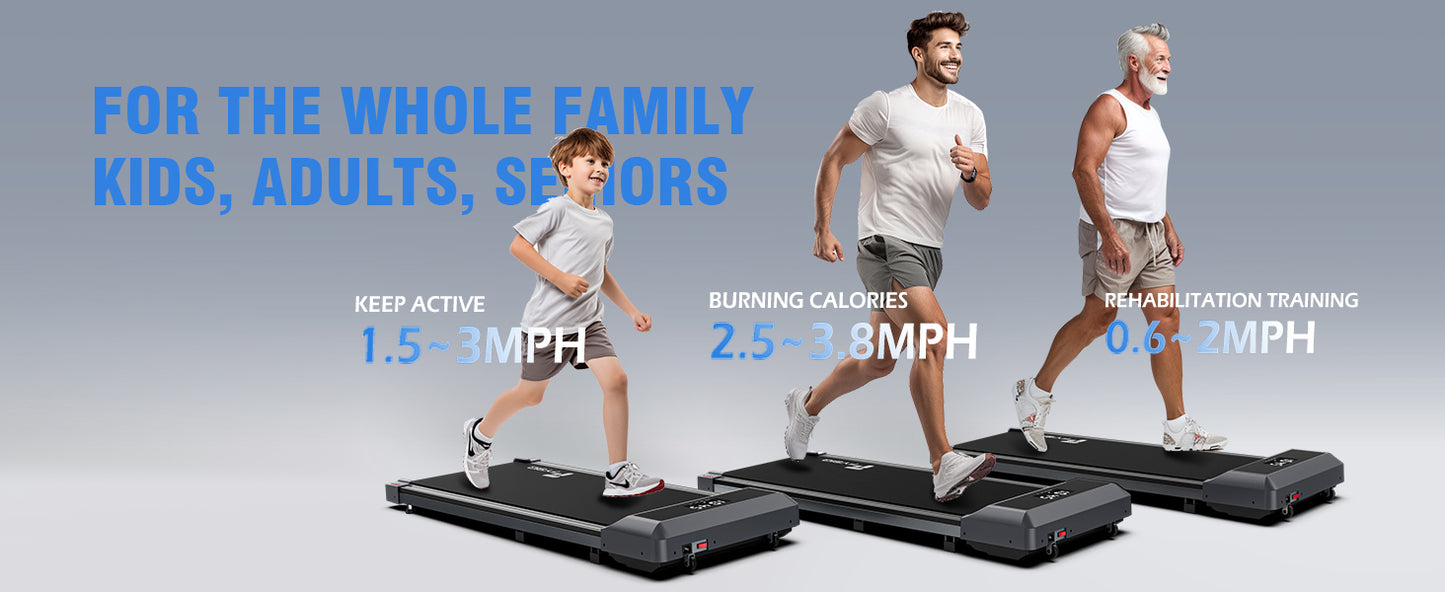 Tapis roulant de bureau avec tapis de marche, tapis roulant sous le bureau pour le bureau à domicile, machine de marche et de jogging 2 en 1, avec double télécommande
