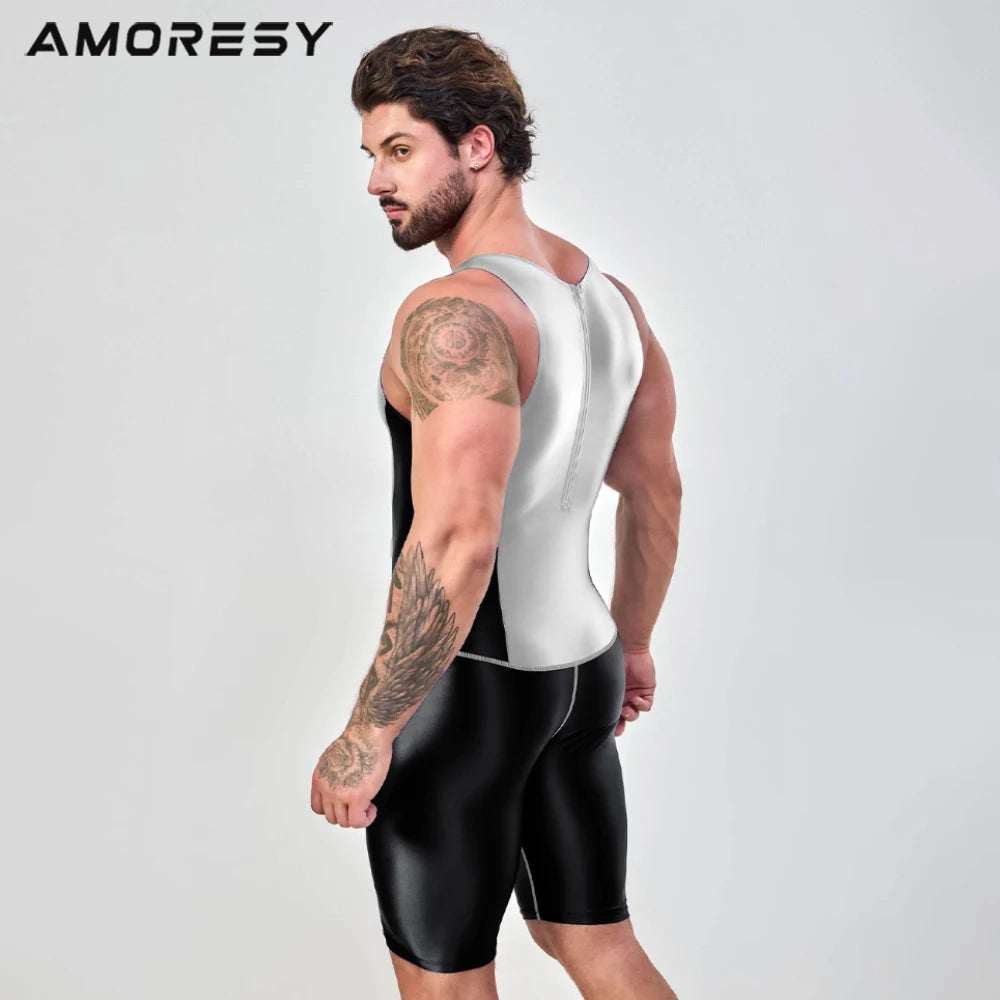 AMORESY – combinaison en satin lisse pour hommes, combinaison de surf en soie lisse, vêtements de sport de yoga, gilet, combinaison en cinq parties