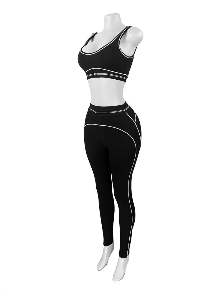 Été et printemps nouveau débardeur sans manches haut court costumes survêtements costumes pour femmes pantalons de mode femme solide Yoga 2 pièces ensembles 2025