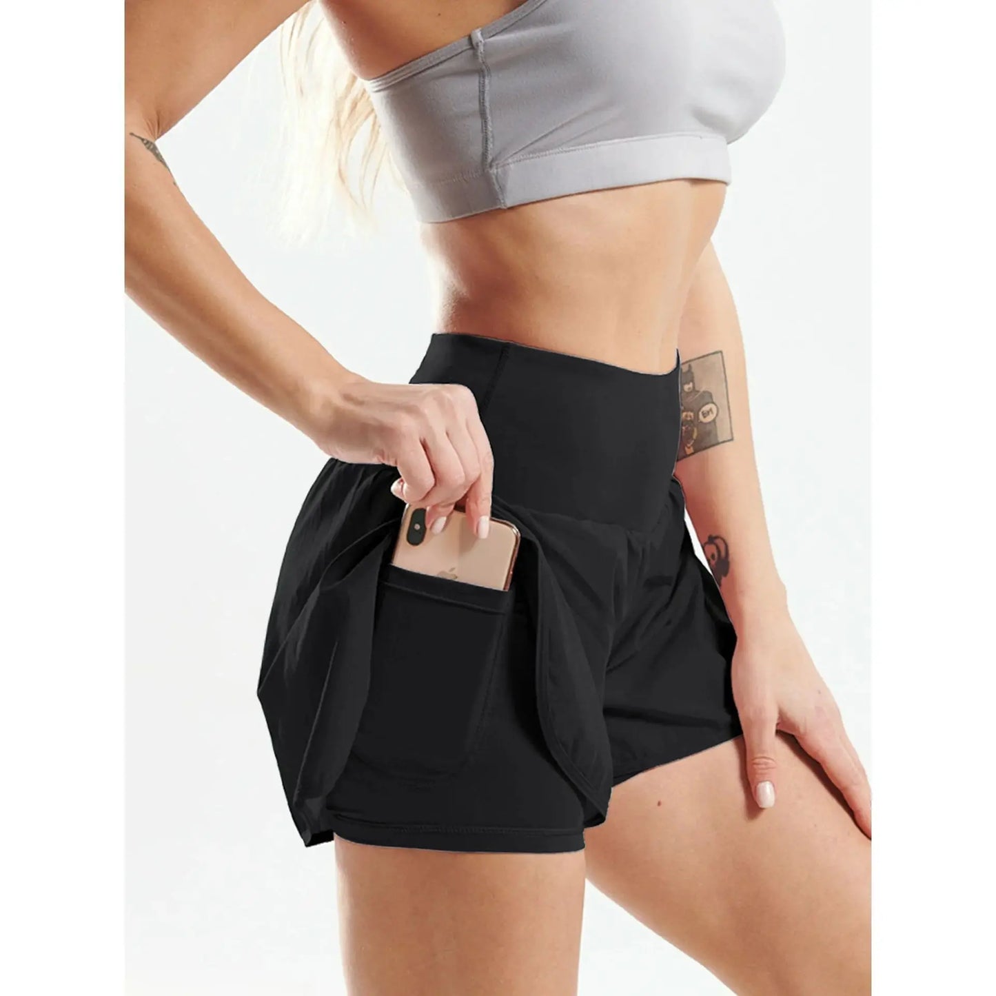 Short de Yoga pour femmes taille haute Sport Fitness 2 en 1 short d'entraînement pantalon de course short de Sport décontracté short de gymnastique à séchage rapide