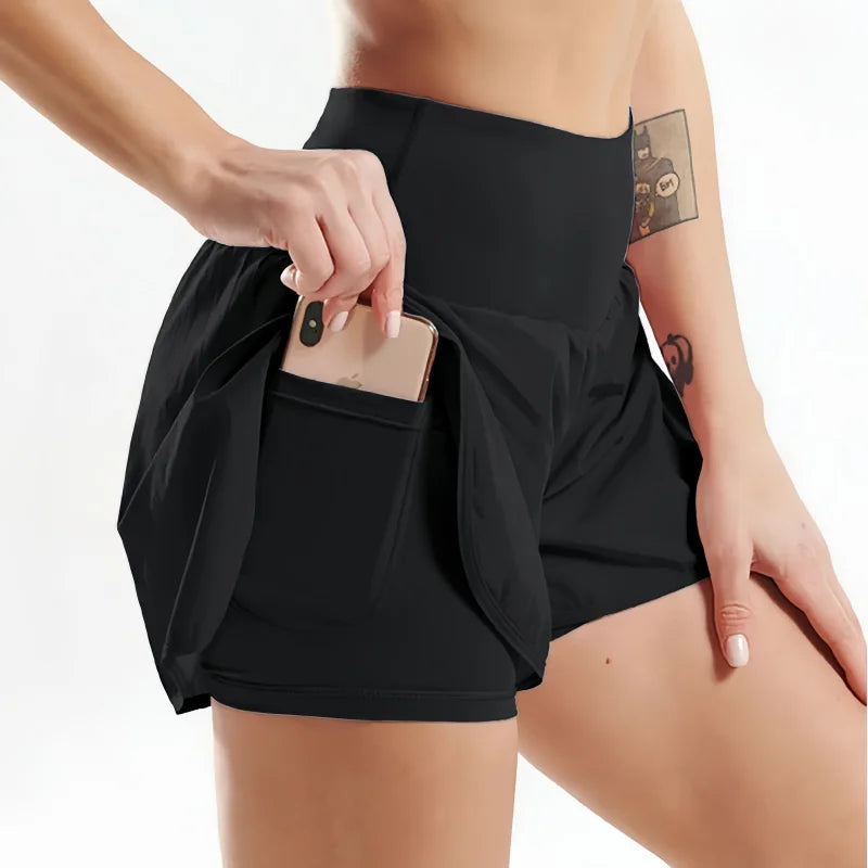 Short de Yoga pour femmes taille haute Sport Fitness 2 en 1 short d'entraînement pantalon de course short de Sport décontracté short de gymnastique à séchage rapide