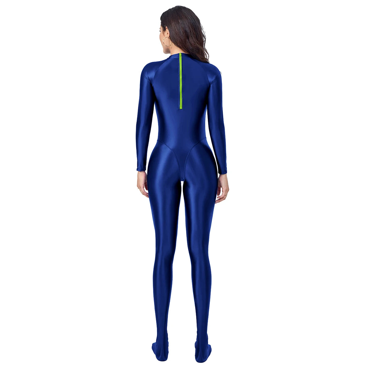 AMORESY femmes brillant à l'huile à manches longues Patchwork combinaison haute Stretch taille haute Yoga Pilates body Catsuit salopette
