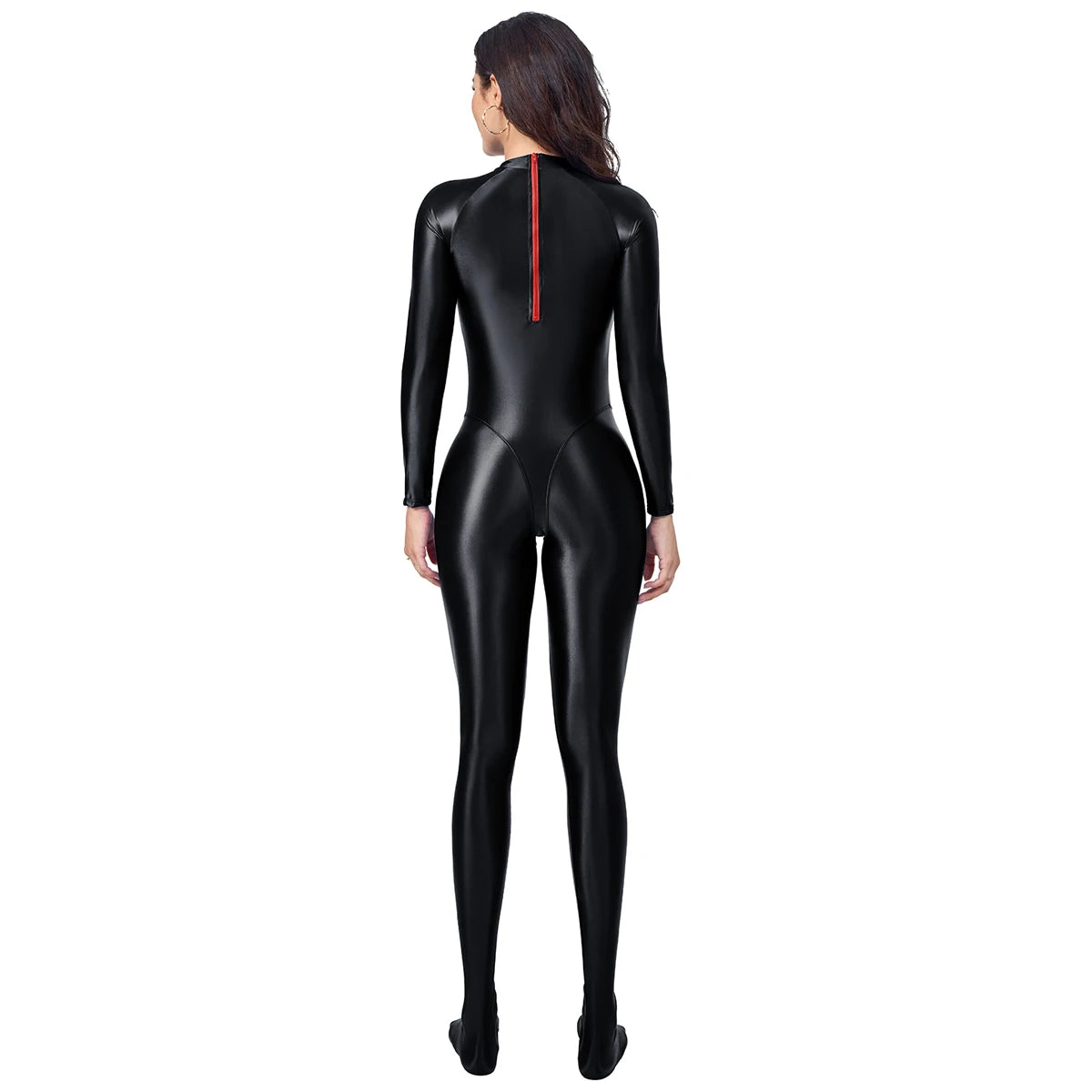 AMORESY femmes brillant à l'huile à manches longues Patchwork combinaison haute Stretch taille haute Yoga Pilates body Catsuit salopette