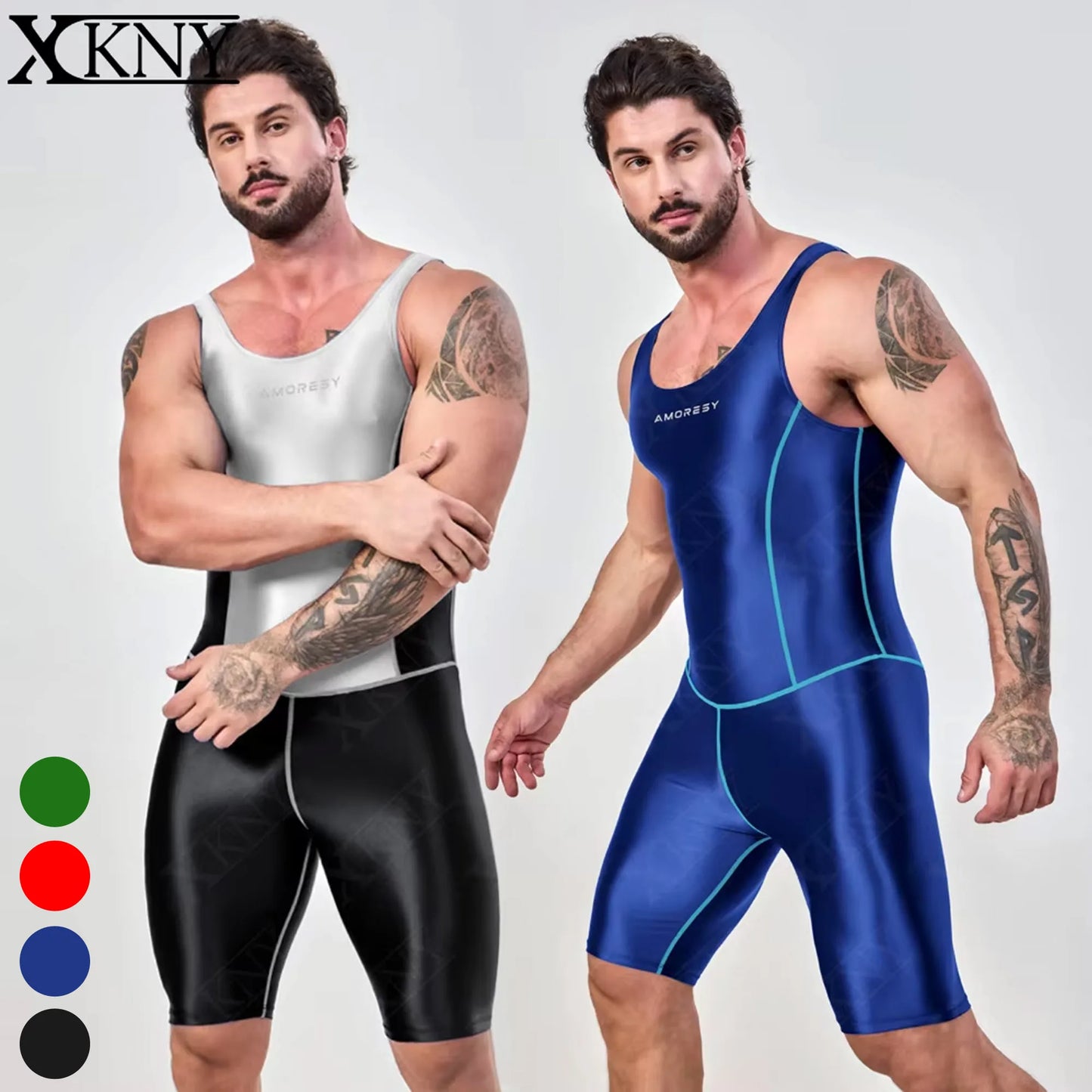 AMORESY – combinaison en satin lisse pour hommes, combinaison de surf en soie lisse, vêtements de sport de yoga, gilet, combinaison en cinq parties