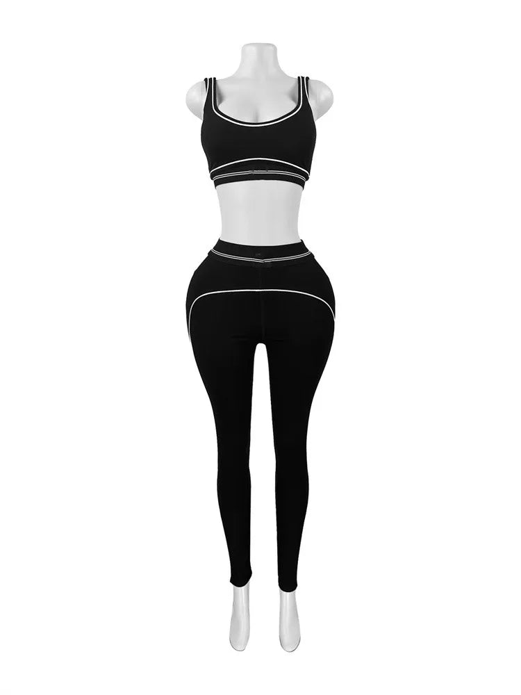 Été et printemps nouveau débardeur sans manches haut court costumes survêtements costumes pour femmes pantalons de mode femme solide Yoga 2 pièces ensembles 2025