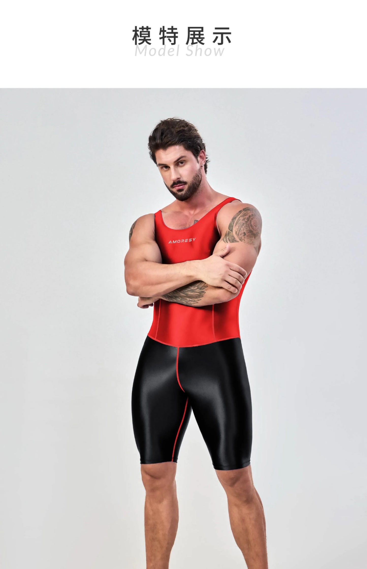 AMORESY – combinaison en satin lisse pour hommes, combinaison de surf en soie lisse, vêtements de sport de yoga, gilet, combinaison en cinq parties