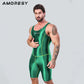 AMORESY – combinaison en satin lisse pour hommes, combinaison de surf en soie lisse, vêtements de sport de yoga, gilet, combinaison en cinq parties