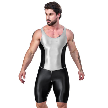 AMORESY – combinaison en satin lisse pour hommes, combinaison de surf en soie lisse, vêtements de sport de yoga, gilet, combinaison en cinq parties